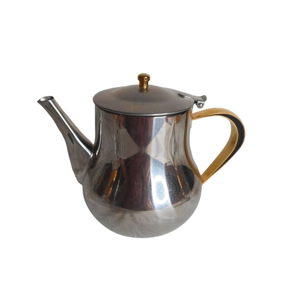 CulinArt Stainless Steel Coffee Tea Pot  Server Pitcher w glass gold accent cups - Picture 6 of 11